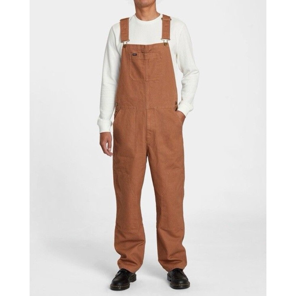 RVCA Men’s Canvas Utility Overalls Brown Workwear Carpenter Bib Overalls Size M